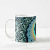 Abstract Blue Turquoise Oranje Fractal Art Spiral Koffiemok (Links)