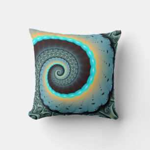 Abstract Blue Turquoise Oranje Fractal Art Spiral Kussen