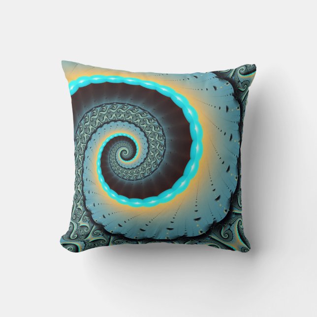 Abstract Blue Turquoise Oranje Fractal Art Spiral Kussen (Voorkant)