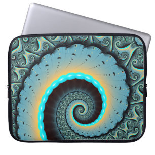 Abstract Blue Turquoise Oranje Fractal Art Spiral Laptop Sleeve