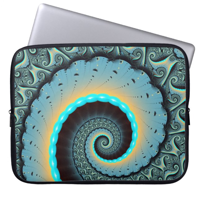 Abstract Blue Turquoise Oranje Fractal Art Spiral Laptop Sleeve (Voorkant)