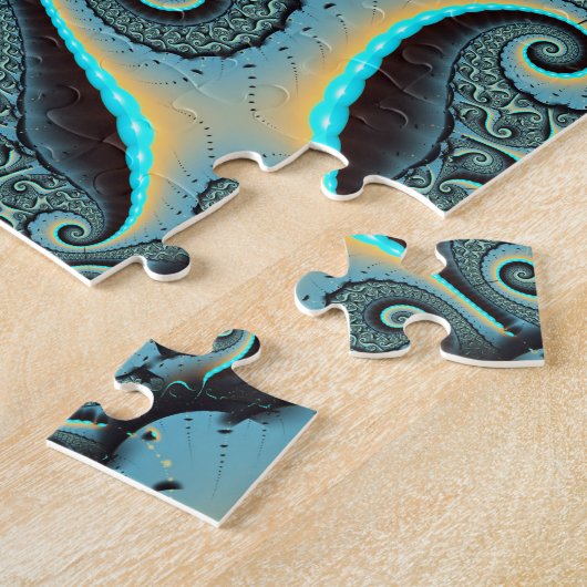 Abstract Blue Turquoise Oranje Fractal Art Spiral Legpuzzel (Zijkant)