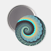 Abstract Blue Turquoise Oranje Fractal Art Spiral Magneet (Voorkant / Achterkant)