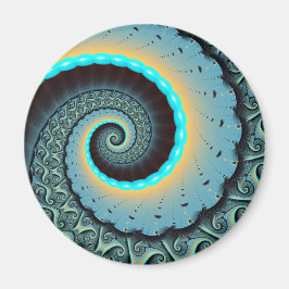 Abstract Blue Turquoise Oranje Fractal Art Spiral Magneet