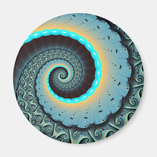Abstract Blue Turquoise Oranje Fractal Art Spiral Magneet (Voorkant)