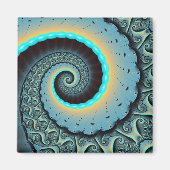 Abstract Blue Turquoise Oranje Fractal Art Spiral Magneet (Voorkant)