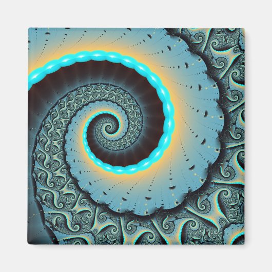Abstract Blue Turquoise Oranje Fractal Art Spiral Magneet (Voorkant)