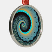 Abstract Blue Turquoise Oranje Fractal Art Spiral Metalen Ornament (Rechts)