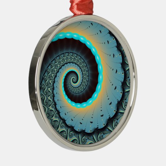 Abstract Blue Turquoise Oranje Fractal Art Spiral Metalen Ornament (Rechts)
