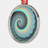 Abstract Blue Turquoise Oranje Fractal Art Spiral Metalen Ornament (Links)
