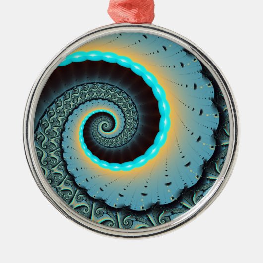 Abstract Blue Turquoise Oranje Fractal Art Spiral Metalen Ornament (Voorkant)