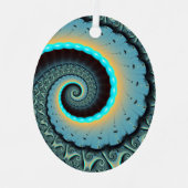 Abstract Blue Turquoise Oranje Fractal Art Spiral Metalen Ornament (Voorkant)