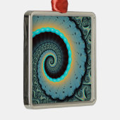 Abstract Blue Turquoise Oranje Fractal Art Spiral Metalen Ornament (Rechts)