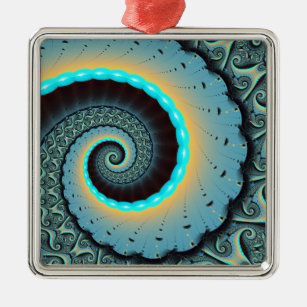 Abstract Blue Turquoise Oranje Fractal Art Spiral Metalen Ornament