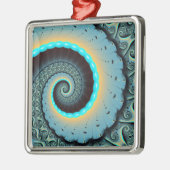 Abstract Blue Turquoise Oranje Fractal Art Spiral Metalen Ornament (Links)