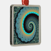 Abstract Blue Turquoise Oranje Fractal Art Spiral Metalen Ornament (Rechts)