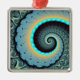 Abstract Blue Turquoise Oranje Fractal Art Spiral Metalen Ornament