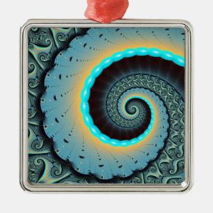Abstract Blue Turquoise Oranje Fractal Art Spiral Metalen Ornament