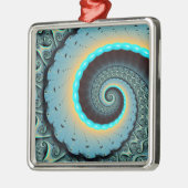 Abstract Blue Turquoise Oranje Fractal Art Spiral Metalen Ornament (Links)