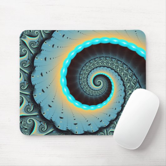 Abstract Blue Turquoise Oranje Fractal Art Spiral Muismat (Met muis)