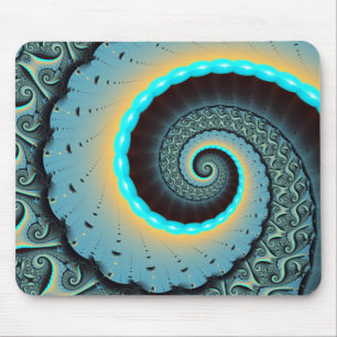 Abstract Blue Turquoise Oranje Fractal Art Spiral Muismat