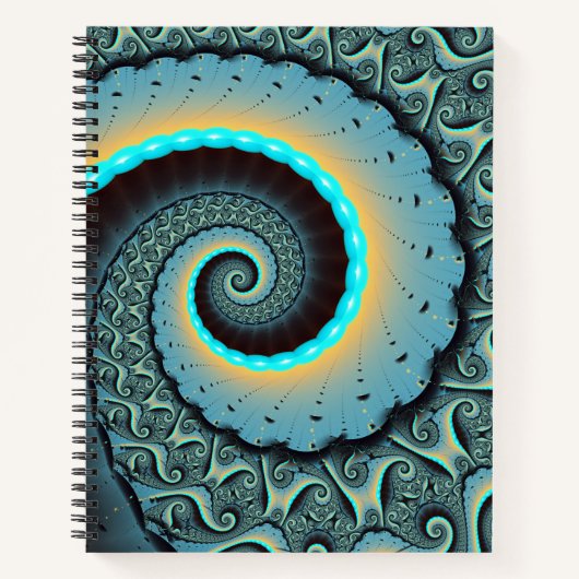 Abstract Blue Turquoise Oranje Fractal Art Spiral Notitieboek (Voorkant)