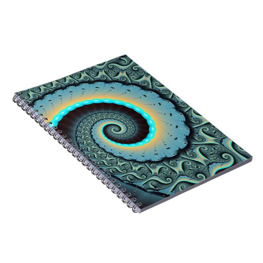 Abstract Blue Turquoise Oranje Fractal Art Spiral Notitieboek (Rechterzijde)