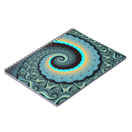 Abstract Blue Turquoise Oranje Fractal Art Spiral Notitieboek (Linkerzijde)