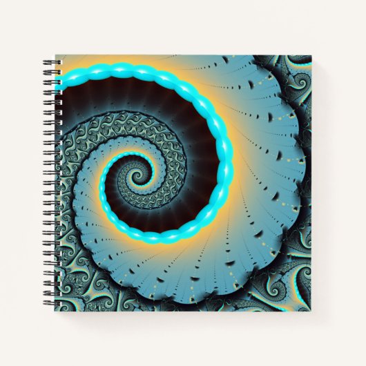 Abstract Blue Turquoise Oranje Fractal Art Spiral Notitieboek (Voorkant)