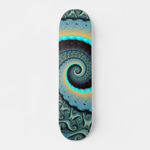 Abstract Blue Turquoise Oranje Fractal Art Spiral Persoonlijk Skateboard