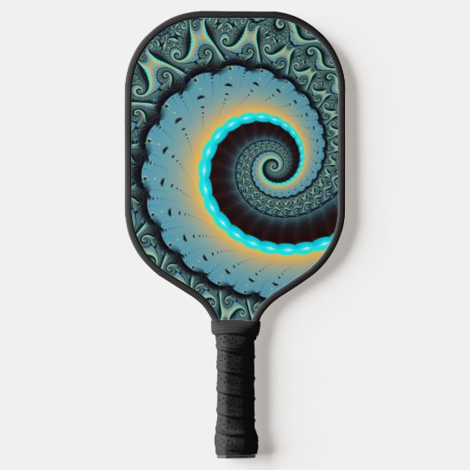 Abstract Blue Turquoise Oranje Fractal Art Spiral Pickleball Paddle (Voorkant)