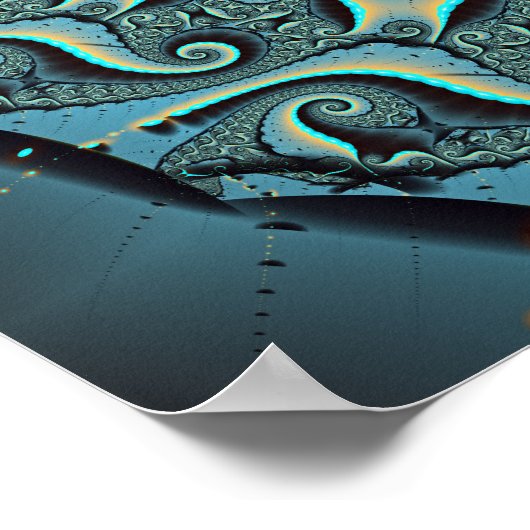 Abstract Blue Turquoise Oranje Fractal Art Spiral Poster (Hoek)