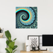 Abstract Blue Turquoise Oranje Fractal Art Spiral Poster (Thuiskantoor)
