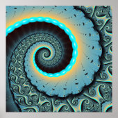 Abstract Blue Turquoise Oranje Fractal Art Spiral Poster (Voorkant)