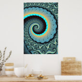 Abstract Blue Turquoise Oranje Fractal Art Spiral Poster (Keuken)