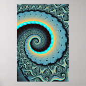 Abstract Blue Turquoise Oranje Fractal Art Spiral Poster (Voorkant)
