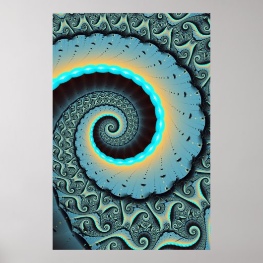 Abstract Blue Turquoise Oranje Fractal Art Spiral Poster (Voorkant)