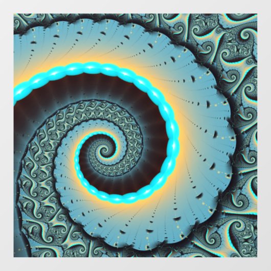 Abstract Blue Turquoise Oranje Fractal Art Spiral Raamsticker (Vel)