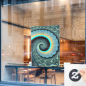Abstract Blue Turquoise Oranje Fractal Art Spiral Raamsticker (Cafe Raam)