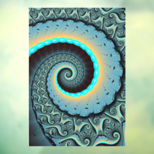 Abstract Blue Turquoise Oranje Fractal Art Spiral Raamsticker