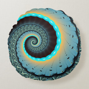Abstract Blue Turquoise Oranje Fractal Art Spiral Rond Kussen