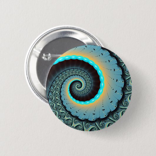 Abstract Blue Turquoise Oranje Fractal Art Spiral Ronde Button 5,7 Cm (Voorkant /achterkant)