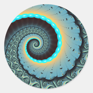 Abstract Blue Turquoise Oranje Fractal Art Spiral Ronde Sticker