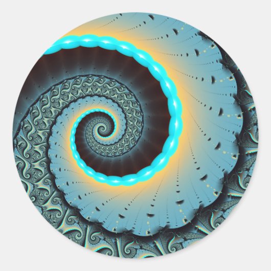 Abstract Blue Turquoise Oranje Fractal Art Spiral Ronde Sticker (Voorkant)