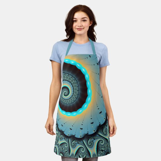 Abstract Blue Turquoise Oranje Fractal Art Spiral Schort (Gedragen)