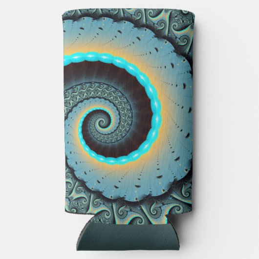 Abstract Blue Turquoise Oranje Fractal Art Spiral Seltzer Blikjeskoeler (Achterkant)