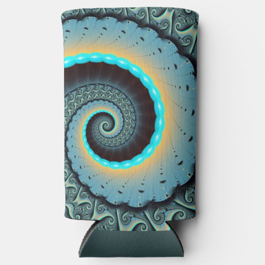 Abstract Blue Turquoise Oranje Fractal Art Spiral Seltzer Blikjeskoeler (Voorkant)