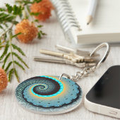 Abstract Blue Turquoise Oranje Fractal Art Spiral Sleutelhanger (Voorkant Rechts)