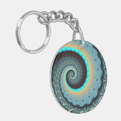 Abstract Blue Turquoise Oranje Fractal Art Spiral Sleutelhanger (Voorkant Links)