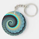 Abstract Blue Turquoise Oranje Fractal Art Spiral Sleutelhanger (Achterkant)